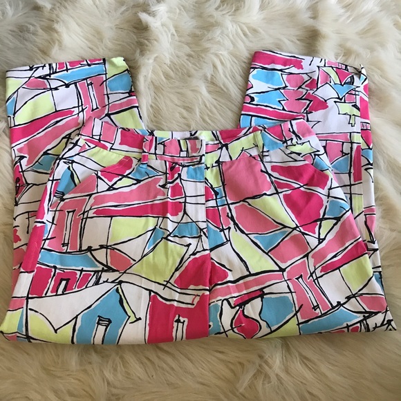 Talbots art deco printed Chino Capri Pants - Picture 2 of 3